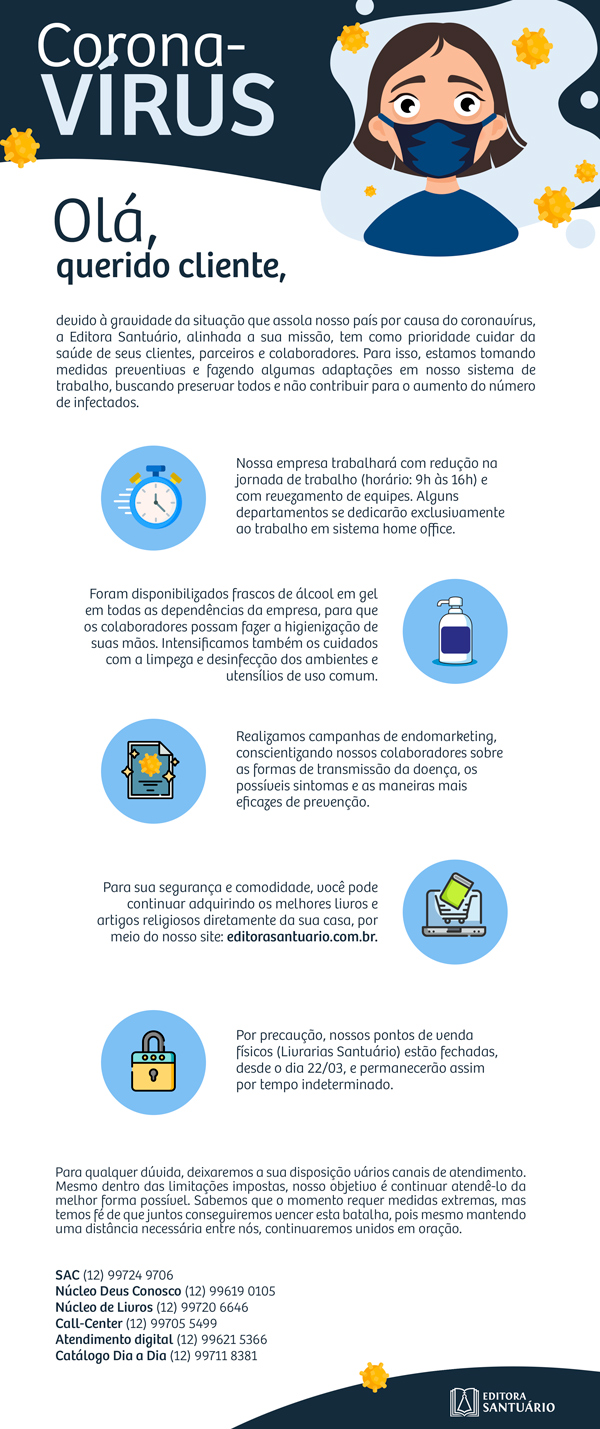 Informativo de funcionamento da Editora Santuário na quarentena do Coronavírus